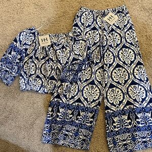 Haute Hippie Blue and White Wide Leg Pants